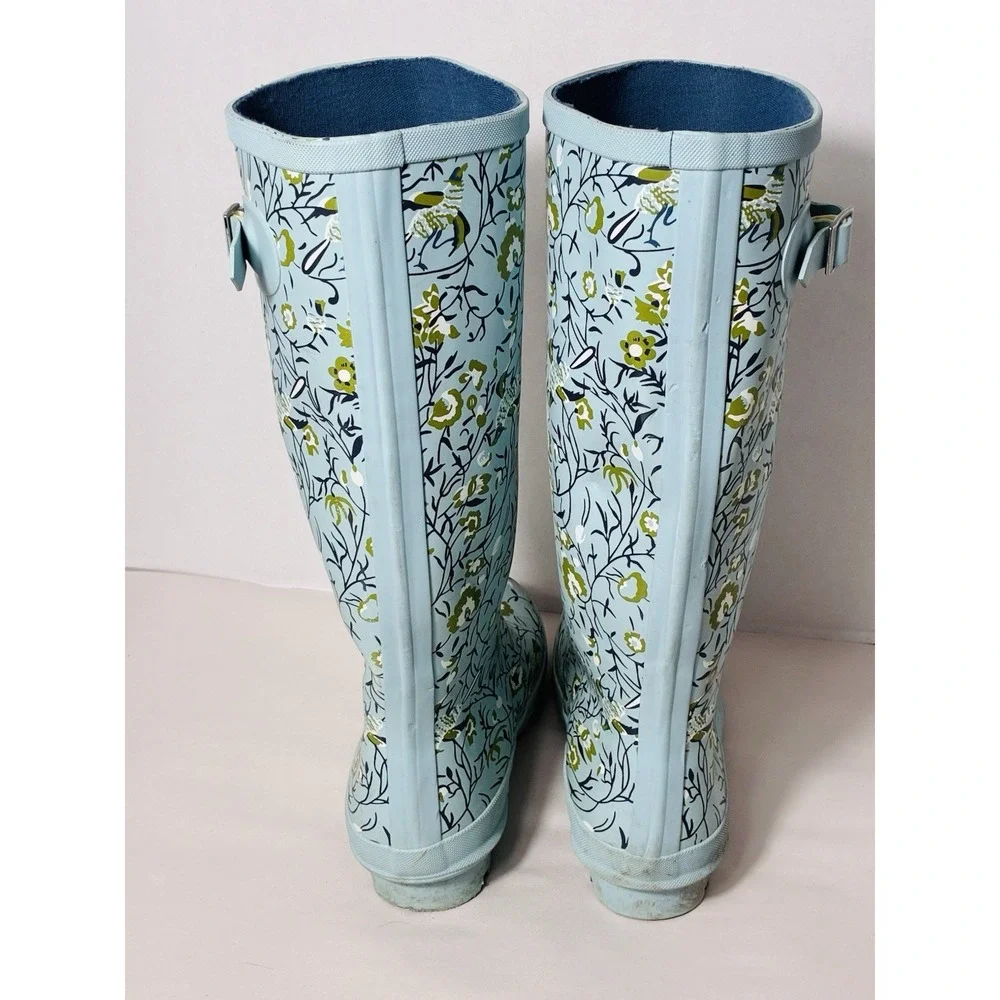 Smith & Hawken Women's Floral Rain Muck Boots Size 7 Blue Outdoor Farm Pull On